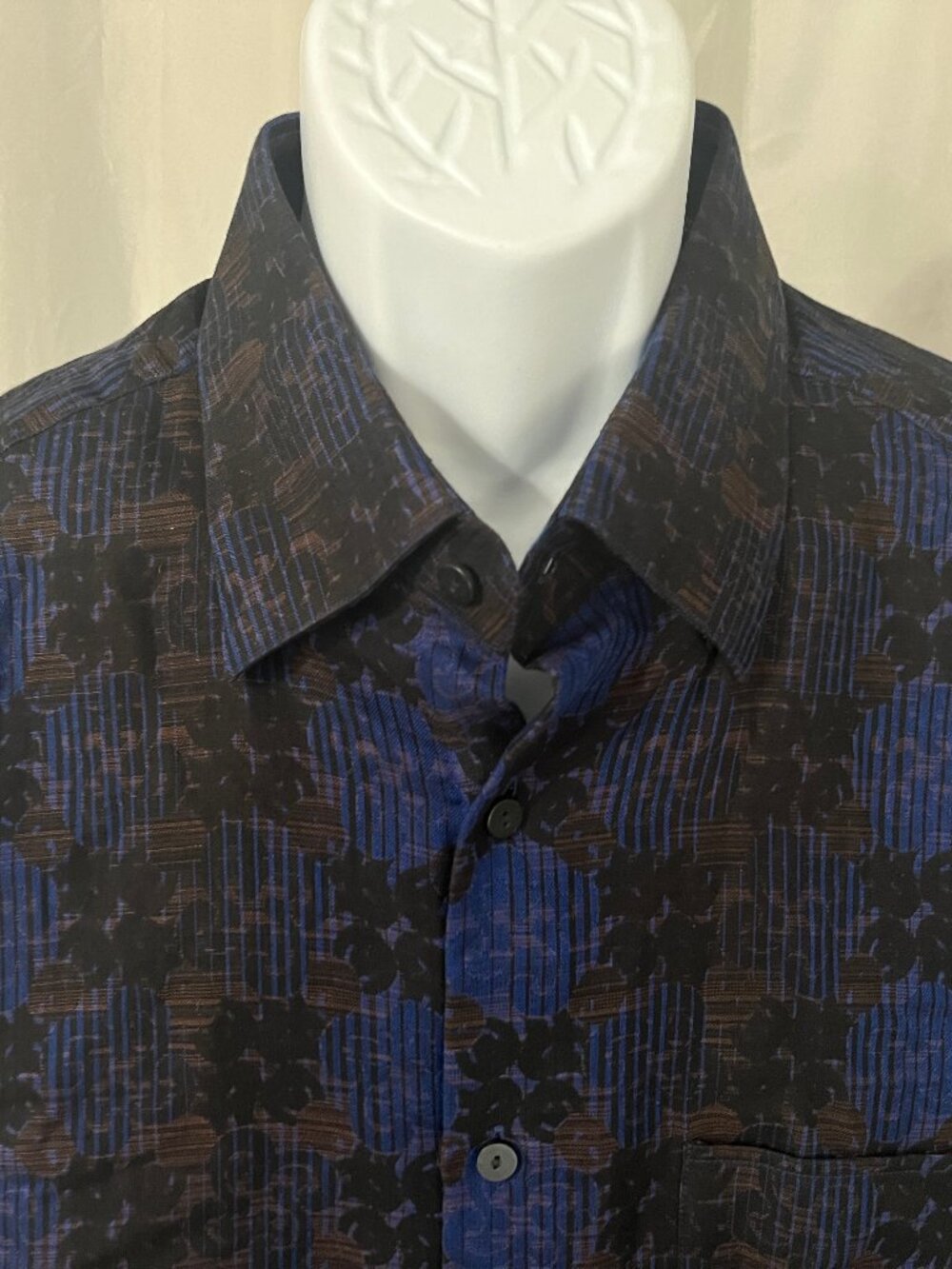 👔 Jhane Barnes Men’s Brown Blue Detailed Long Sleeve Shirt XL EUC ✨